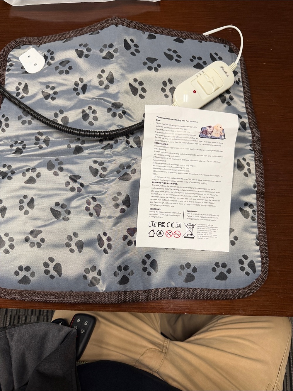 Pet Heating Pad with Paw Print Design - Gray